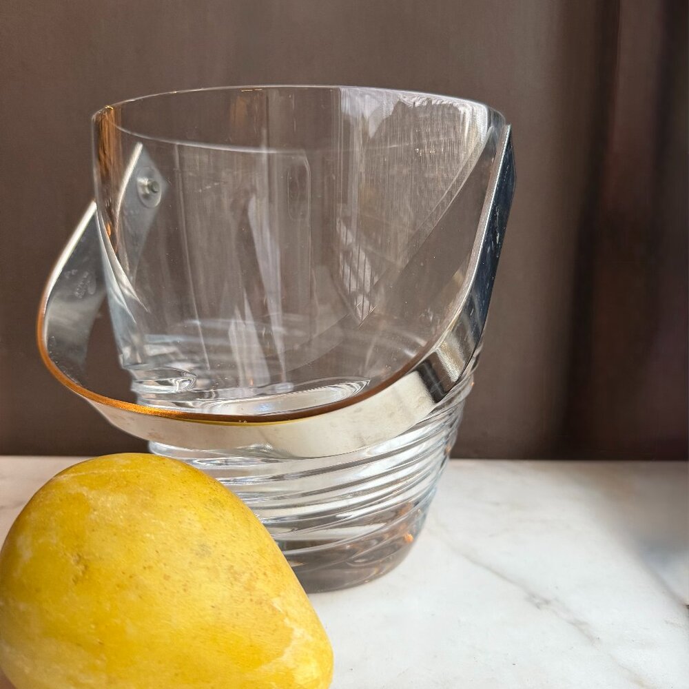Crystal Ice Bucket with Stainless Handle Made in Japan